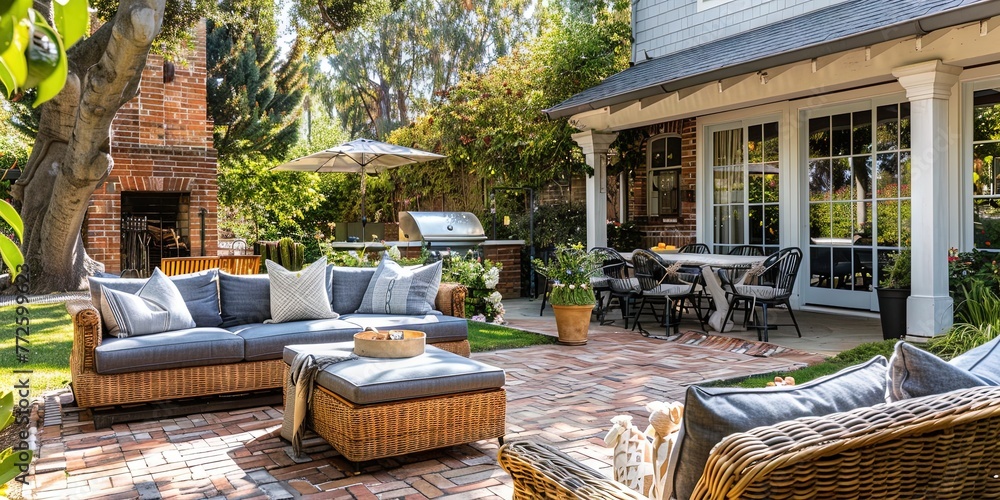 Wall mural Patio furniture in the back yard patio