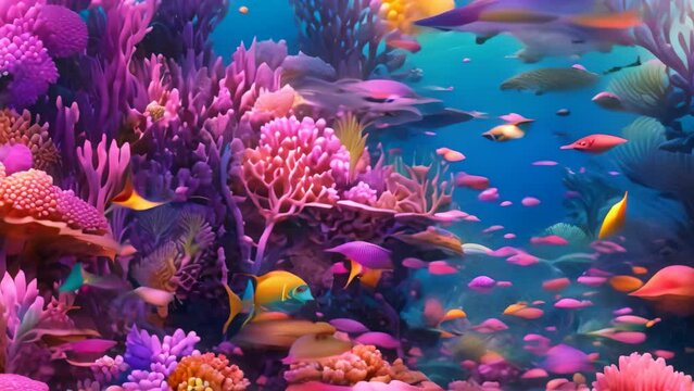 Underwater world with corals and tropical fish. 3D illustration, AI Generated