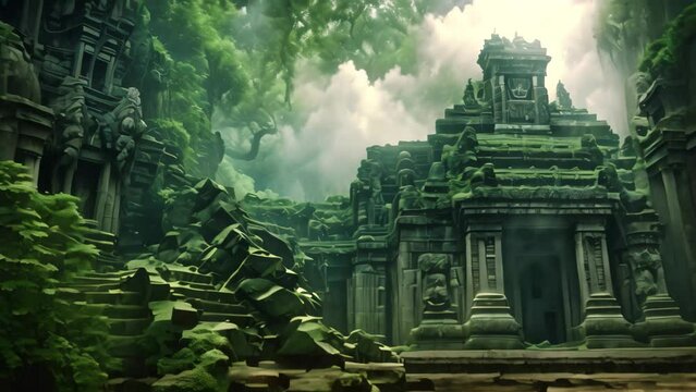Mysterious ancient temple in the jungle. Bali, Indonesia, AI Generated