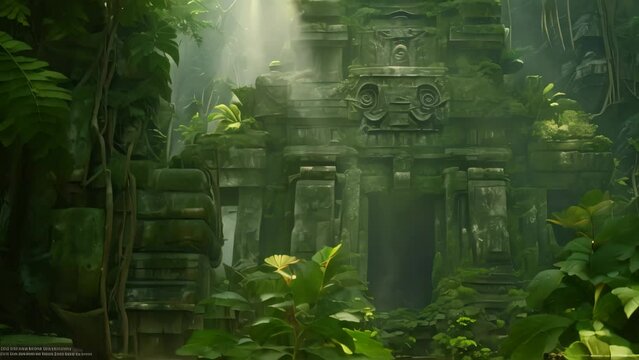 Mysterious ruins of ancient temple in jungle. 3D rendering, AI Generated