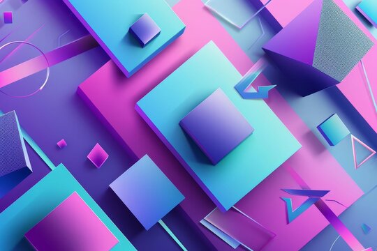 Modern abstract 3D background with blue and purple geometric shapes - Digital art