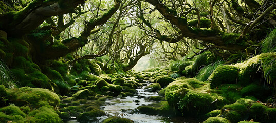 green moss on the tree - obrazy, fototapety, plakaty