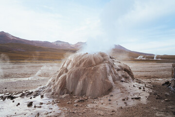 Close up view of geyser at Tatio geysers in the Atacama desert, Chile