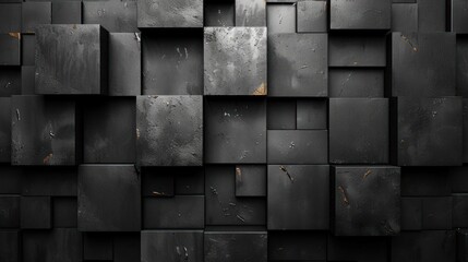 Black abstract background wallpapers, wood blocks background, geometrics, black and gold 3d background
