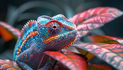 Foto auf Acrylglas closeup of a colorful chameleon lizard © Animager