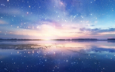 Starlit Serenity by the Lake isolated on transparent background PNG. - obrazy, fototapety, plakaty