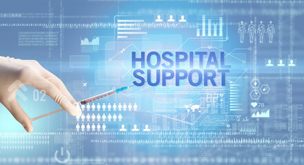 Close-up view of doctor's hand in a white glove holding syringe