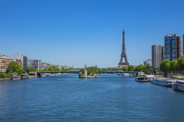 Cityscape of Seine river and District of Beaugrenelle. Paris, France.