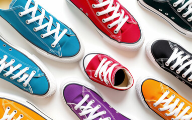 Assortment of Colorful and Trendy Sneakers isolated on transparent background PNG. - obrazy, fototapety, plakaty