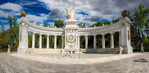 Grand Neoclassical Monument, Golden Statue, under a Vivid Sky
