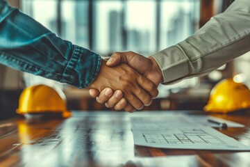 Handshake marks collaborative agreement in construction setting