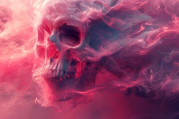 Skull, bones and skeleton. Ritual for the deceased. Neon logo with skull. Grim Reaper, death. Burning eyes - obrazy, fototapety, plakaty