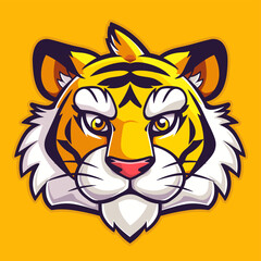 Vector esports logotype cute cartoon tiger on yellow background, logo cute tiger, icon cute tiger, sticker cute tiger, symbol cute tiger, emblem cute tiger