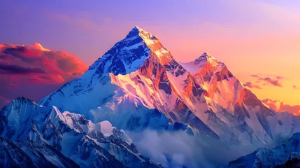 Cercles muraux Everest Mountain peak of the tibetan snow-capped mountains, a beautiful panorama of the mountains at sunset of the day
