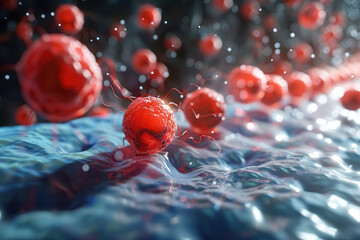 red blood cells flowing through a vein - obrazy, fototapety, plakaty