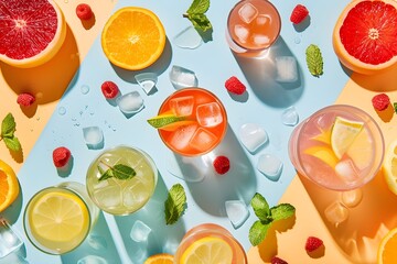colorful cocktails juice in glasses orange grapefruit iced drink