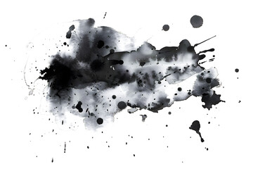 Black and white speckled watercolor paint on transparent background.