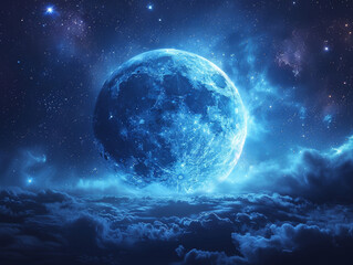 Obraz premium Quarter Moon and Nebula: Indigo Night Marvel