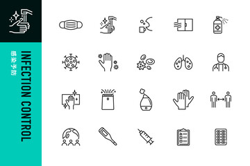 感染予防に関する編集可能なベクターアイコン20点セット