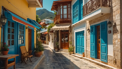 Fototapeta na wymiar Beautiful ancient street in Marmaris Türkiye summer
