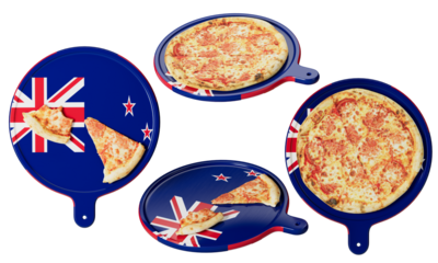 Savory Cheese Pizza on New Zealand Flag-Design Cutting Board
