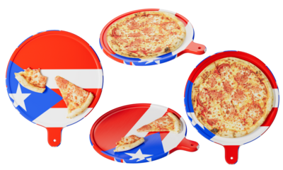 Delicious Pepperoni Pizza on Puerto Rico Flag-Inspired Pan