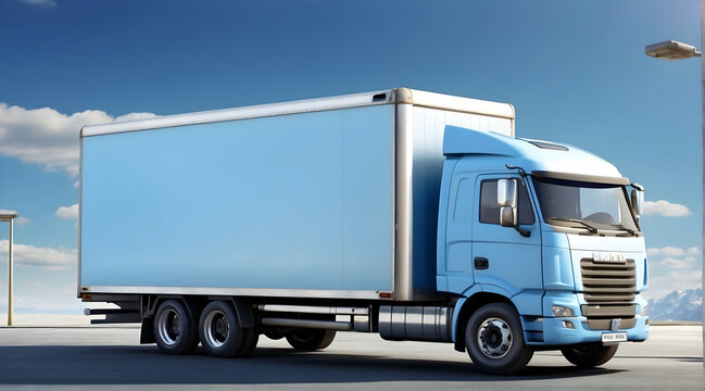 A professionally crafted 3D model of a delivery truck in a realistic outdoor setting, emphasizing the concept of shipping and logistics