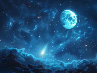 Full Moon and Comet: Deep Sky Canvas Wonders