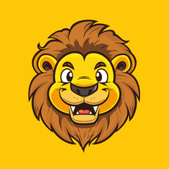 Vector esports logotype cute cartoon lion on yellow background, logo cute lion, icon cute lion, sticker cute lion, symbol cute lion, emblem cute lion