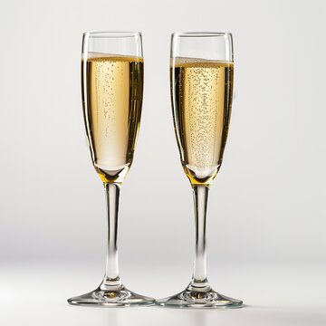 two glasses of champagne on a white background ai generated high qyality image