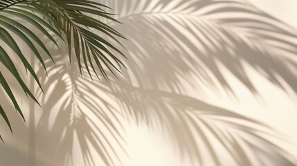 Palm tree shadow on a beige wall with copy space for advertising