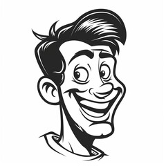 cartoon of a handsome smiling mans face with a smile, black on white background, mascot logo, simple design, expense lines, retro, simple, line art generative ai