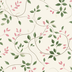 Elegant floral seamless pattern with pink and green leaves