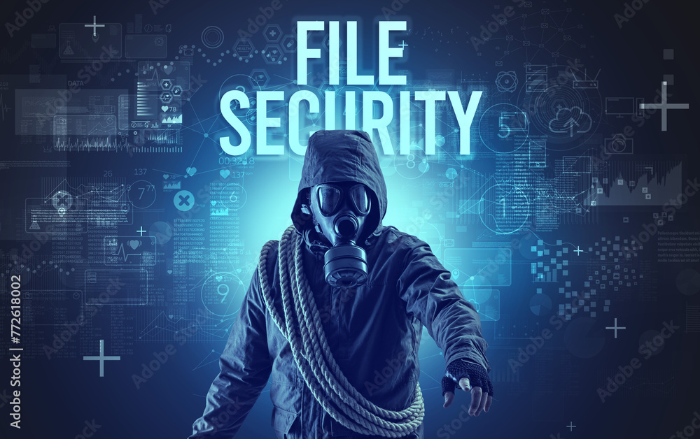 Poster faceless man with online security concept