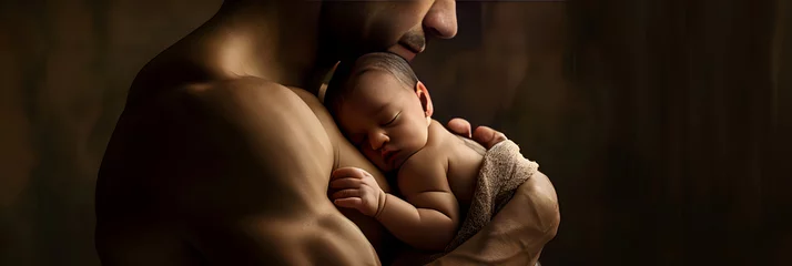 Fotobehang A Tender Moment of Connection in Kangaroo Care - Skin to Skin Contact with Newborn © Tyler