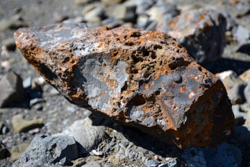 Fototapeta premium Rusty Rock Atop Pile of Rocks
