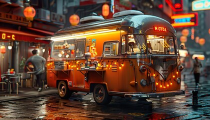 food truck in city festival , selective focus cinematic lighting
