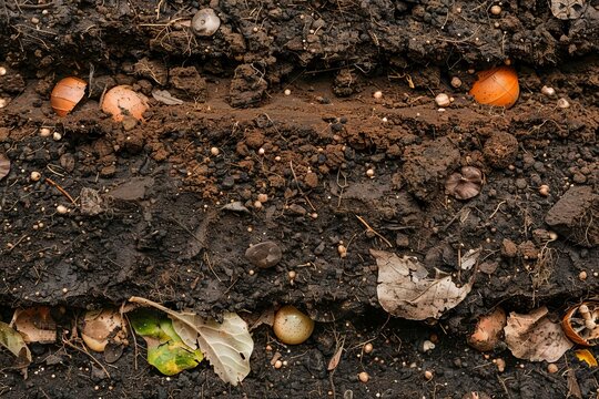 Organic compost layers of biodegradable kitchen waste and soil for gardening - Eco-friendly concept photo