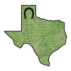 state of texas shape filled with stained and worn playing card back graphic and bad luck fold 'em horseshoe - Texas hold 'em  poker concept - 772618831