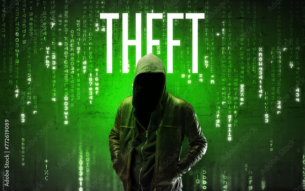 Poster faceless hacker with inscription