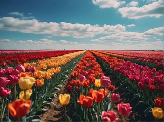field of tulips and sky
