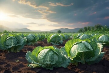 cabbage in the field - obrazy, fototapety, plakaty
