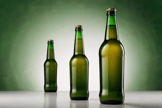 Product packaging mockup photo ofGreen Steinie beer bottle , studio advertising photoshoot
