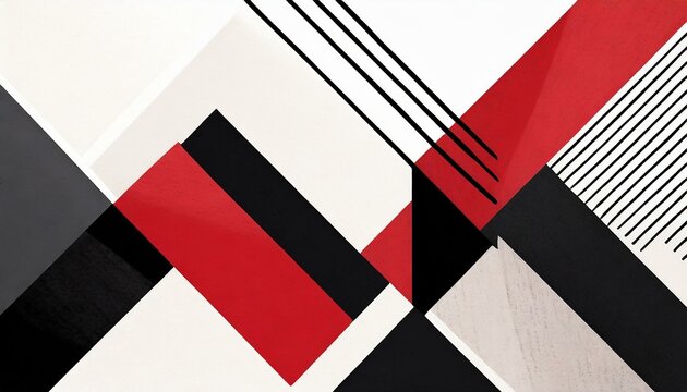Abstract geometric suprematism-like background in black, red, and white colors
