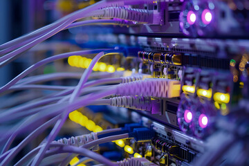 High-speed Internet, fiber-optic cable, computer connection, fiber-optic technologies, data transmission - obrazy, fototapety, plakaty