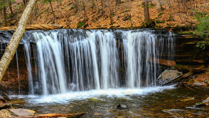 Spring at Ricketts Glen State Park in Benton PA.  Known for its 21 waterfalls and old-growth forest and boulders.  Hiking the loop on a cold Spring Day.  