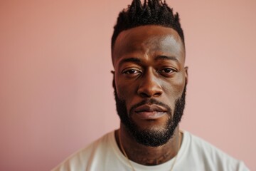 Portrait of a handsome african american man on a pink background - obrazy, fototapety, plakaty