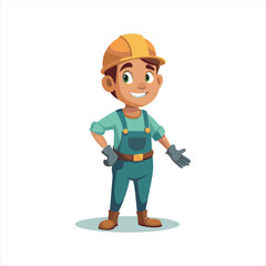 cartoon construction worker with a smile, builder
