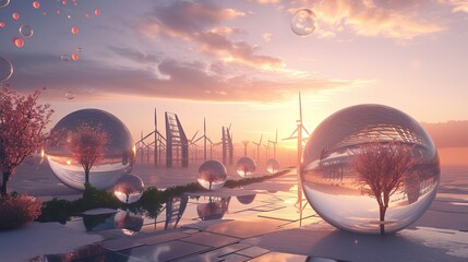 Utopian Eco-Future: Envisioning an Eco-Futurism Utopia with Renewable Energy Dreamscapes and Sustainable Living Environments, Achieving Harmony with Nature through Green Innovation