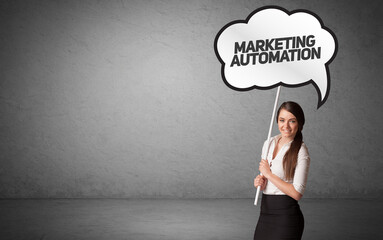 business person in casual holding road sign